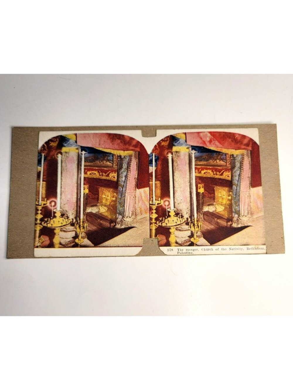 Stereoscope Photo Card The Manger Church of the Nativity Bethlehem color LI16